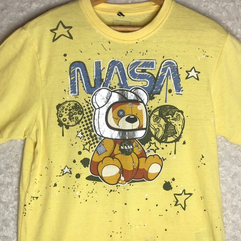 Southpole NASA Bear Graphic‎ Tee Crew Neck Short Sleeve Yellow M
